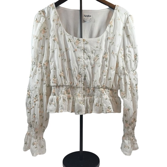 ARULA Cream Floral Blouse with Ruffle Detail - Picture 1 of 14